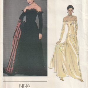 Vogue Paris Original 2604 Nina Ricci Evening Dress With Single Layer Stole Fit And Flare Off Shoulder 1980s Sewing Pattern Size 14 B36 UNCUT