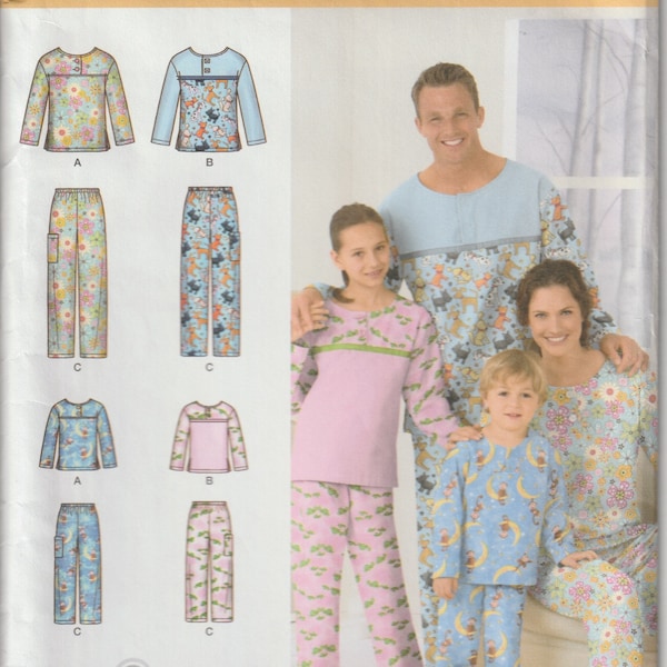 Simplicity 2461 Men, Women & Children Pants And Tops, Pajama's, Loungewear, Matching Sleepwear Sewing Pattern Size XS, S, M, L, XL UNCUT