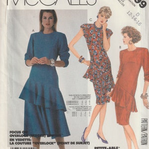 McCall&#39;s 2799 Misses Asymmetrical Straight Or Flared Dress Sleeve Variation Back Slit 1980&#39;s Sewing Pattern Size 12 14 16 UNCUT
