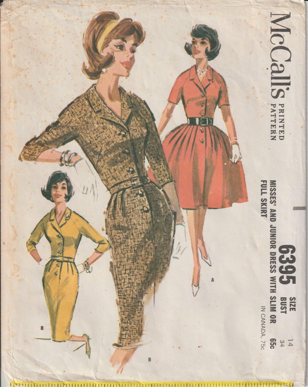 Vintage 60's Mccall's 6603 Misses Slim Dress Shirred Front Bodice With ...