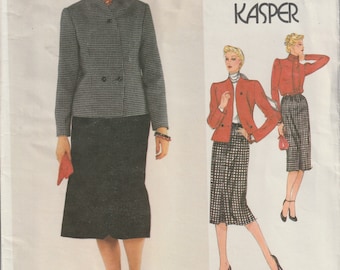 Vogue 2348 Very Easy Vogue  Misses' Skirt Suit Jacket Skirt Blouse American Designer Kasper 80's Sewing Pattern Size 14 UNCUT FF