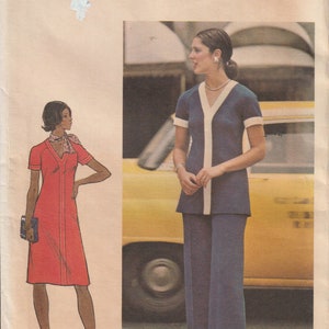 Butterick 3887 Misses Semi-Fitted A Line Dress Tunic With V Neckline and Straight Legged Pants Seams Slimmer Sewing Pattern Size 14 UNCUT
