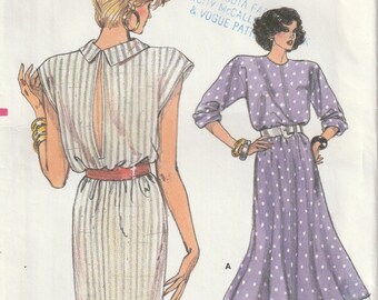 Vogue 9601 Dress Sewing Pattern, 1980s Blouson Style, Size 14-18 (UNCUT)