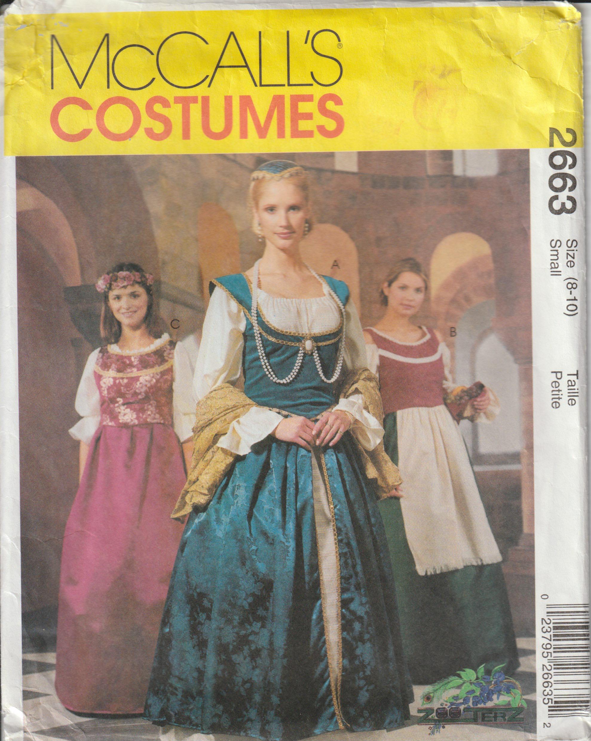 Over Dress Pattern Mccall's 2663 Misses Medieval Costume Gown Overdress Overbodice Snood ...