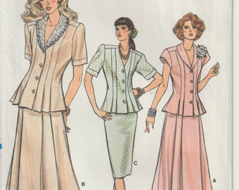 Vogue 9906 Misses Top And Skirt, Fitted, Flared, Pleated Top, Straight Or Flared Pleated Skirt 1980's Sewing Pattern Size 12 14 16 UNCUT