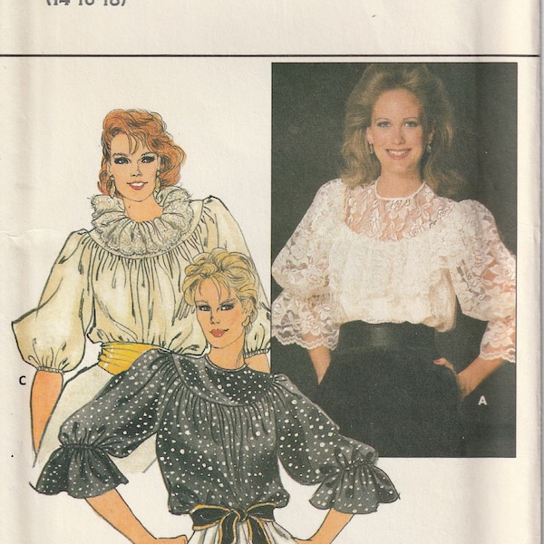 UNCUT Vintage 80s Dress Blouse With Ruffle Variations Back Neck Slit Elbow Length Sleeves Butterick Sewing Pattern Size 14 16 18