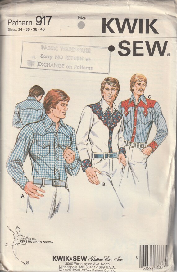Kwik Sew 917 Men's Western Shirt Collar Front Tab Snap | Etsy
