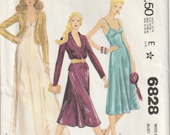 Vintage 70's McCall's 6828 Misses Jacket And Dress, Evening Length, Sun Dress,  Below Knee, High Waist, Wrap Jacket Size 14 Bust 36 UNCUT