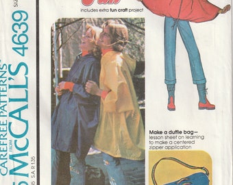 Vintage 70s McCall's Hooded Poncho & Duffle Bag Sewing Pattern: UNCUT Medium