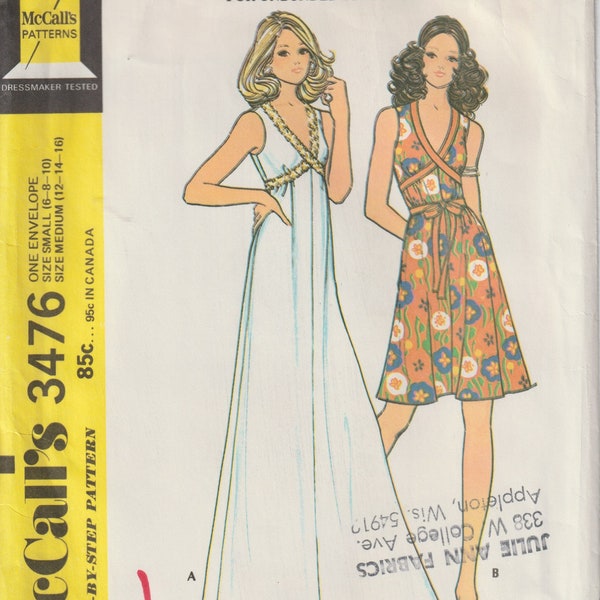 Vintage 70s Sleeveless Evening or Day Wrap Dress For Knits Only McCall's 3476 Sewing Pattern Size S M 6 -10 UNCUT FF