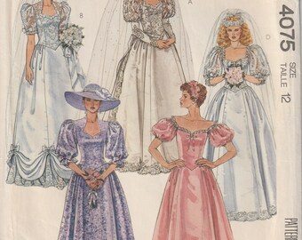 McCall's 4075 Misses Wedding And Bridesmaid Dresses Sleeve Variations Shaped Waistline Poufy Sleeves 4075 Sewing Pattern Size 12 UNCUT FF