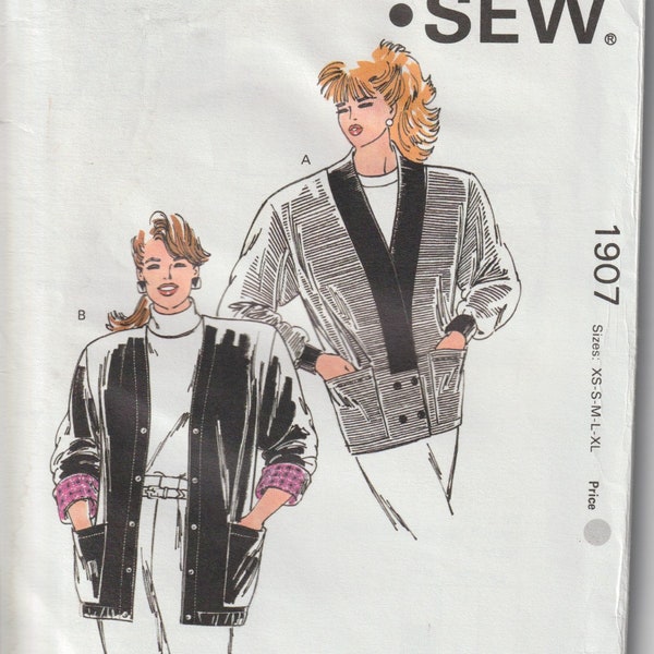 Misses Knits Only Cardigan With Patch Pockets Extended Shoulders Sleeve Variations 1980's Kwik Sew 1907 Size XS S M L XL UNCUT