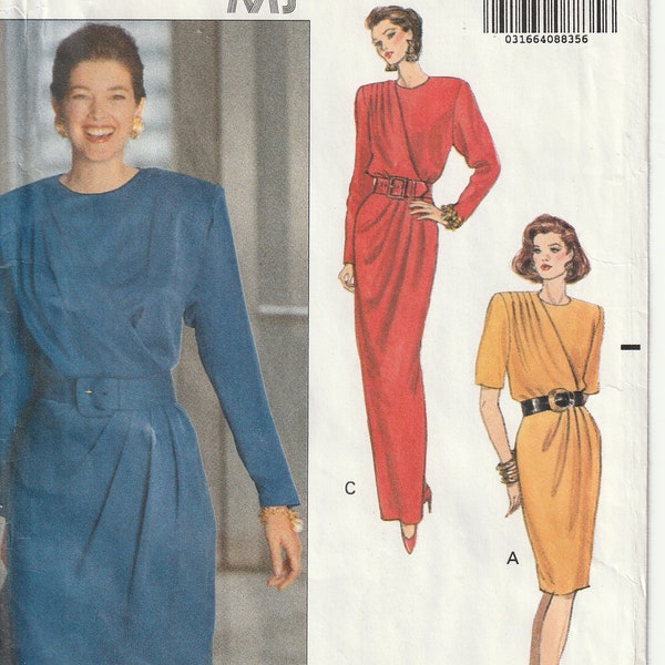 1990's Butterick 5094 Ronnie Heller Misses Dress Length Variations Blouson Top Tucked Right Overlay Evening Jewel Neckline Size 6 8 10 UNCUT