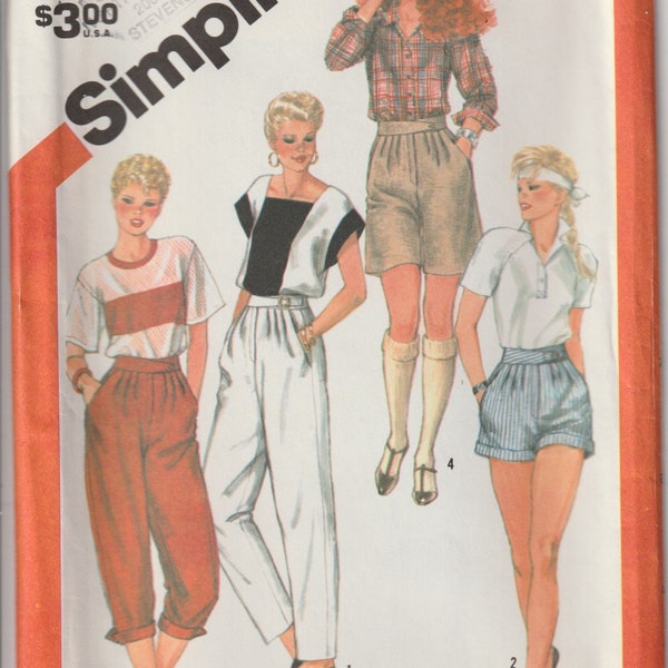 Vintage 80's Simplicity 5938 Misses Loose Fitting Pants Shorts, Pedal Pushers, Bermuda Shorts Pleats Fly Front Pockets Tapered Size 14 UNCUT