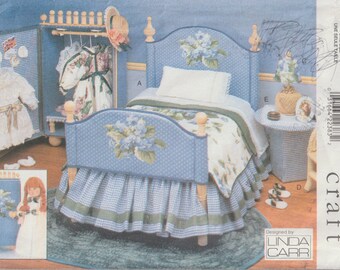 DOLL Collection Furniture Bedroom Set Bed, Quilt, Dust Ruffle, Sheet, Pillow 90's Vogue Craft 9352 Linda Carr Sewing Pattern UNCUT FF