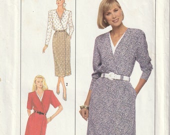 Vintage 80's Simplicity 9249 Misses' Mock Wrap Dress Two Lengths Detachable Front Inset Size 6, 8, 10, 12, 14 UNCUT