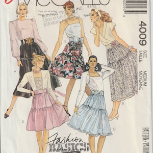 McCall&#39;s 4009 1980&#39;s Misses Two Tiered Gathered Skirt Various Lengths Self Fabric Ruffles Easy Sewing Pattern Size Med 14 16 UNCUT FF