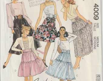 McCall's 4009 1980's Misses Two Tiered Gathered Skirt Various Lengths Self Fabric Ruffles Easy Sewing Pattern Size Med 14 16 UNCUT FF