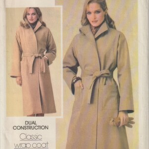 May include: A sewing pattern for a classic wrap coat. The pattern is for size 14 and includes instructions for dual construction techniques. The pattern is for sewing with synthetic suede fabrics.
