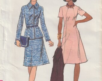 Vintage 70's Vogue 8927 Misses' Semi-Fitted Lined Jacket And A-Line Dress With Oval Neckline Sewing Pattern Size 12 B34 UNCUT