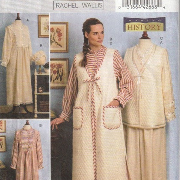 Butterick 5299 Misses' NIghtgown Vest Robe and Bonnet Making History Sewing Pattern Plus Size 16, 18, 20, 22 UC FF