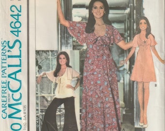 70s Empire Waist Dress & Palazzo Pants Sewing Pattern - McCall's 4642 Size 10 UNCUT