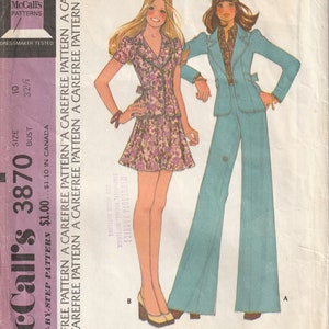 Veste sans doublure McCall&#39;s 3870 Misses VTG Années 70, jupe courte évasée et pantalon cloche Taille 10