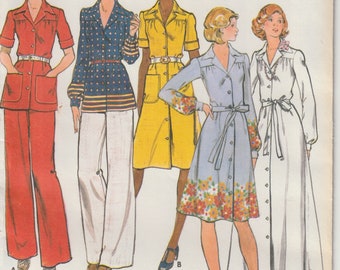 Vintage 70's Butterick 4109 Misses Dress, Top & Pants, Shirtdress, Below Knee Or Evening Length, Sewing Pattern Size 12 B34 UNCUT