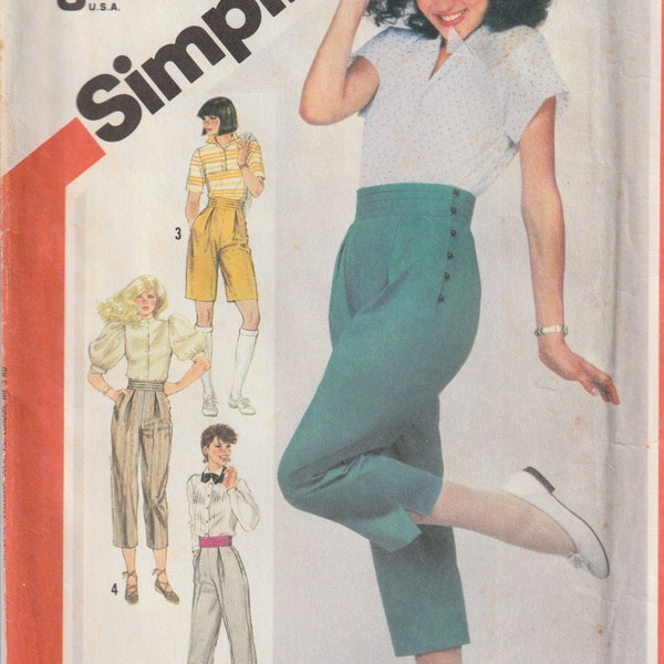 Vintage 80's Simplicity 5898 Misses Fashion Pants Ankle Length Full Length Cropped Bermuda Shorts Side Slits Front Pleats Size 10 UNCUT