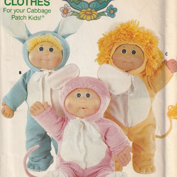 Cabbage Patch Kids Costume Clothing 1980s Butterick 3565 Sewing Pattern Mouse Bunny Lion Or Pajamas For 16 Inch Soft Body Doll