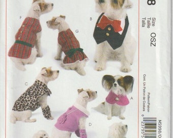 McCall's 5998 Dog Clothes Cape Bib Leggings Dress Robe Small Med Large XL UNCUT Fun Fancy Diva Dog Sewing Pattern UNCUT
