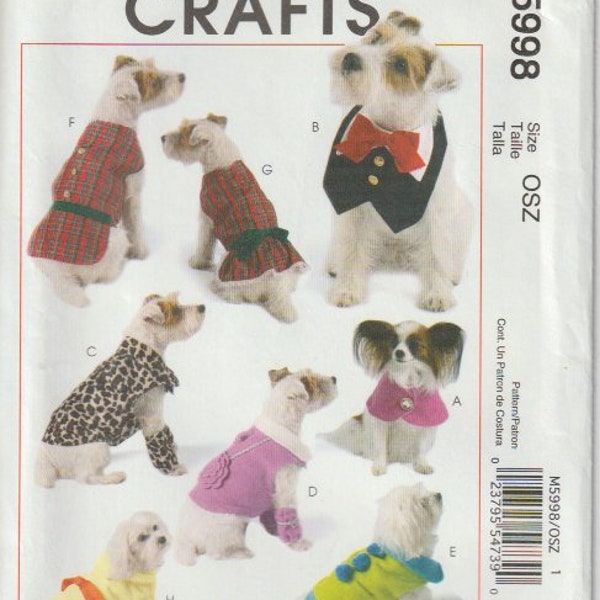 McCall's 5998 Dog Clothes Cape Bib Leggings Dress Robe Small Med Large XL UNCUT Fun Fancy Diva Dog Sewing Pattern UNCUT