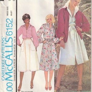 Vintage 70&#39;s Misses Buttoned Front Dress Or Shirt Yoke Collar Patch Pocket Long Sleeves Buttoned Cuffs McCall&#39;s 6152 Sewing Pattern Size 12