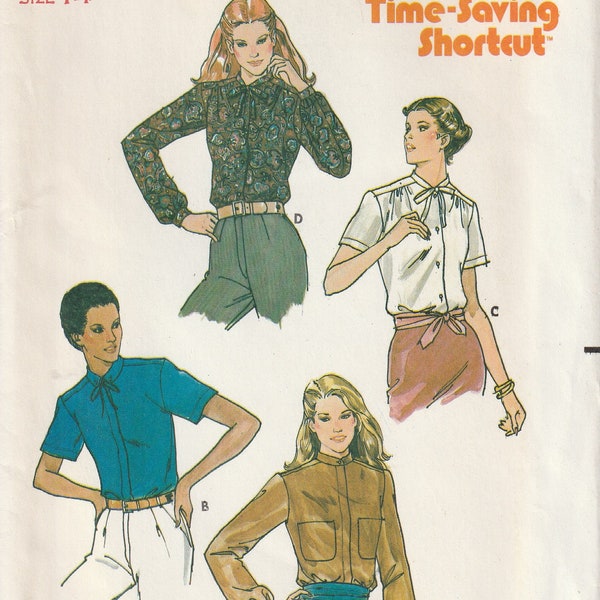 80s Misses Blouse Loose Fitting Short/Long Sleeve Shaped Band Collar Fly Front Button Close Butterick 6618 Sewing Pattern Size 14 B36 UNCUT