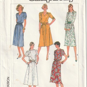 Vintage 1980&#39;s Simplicity 8155 Misses&#39; Dress With Neckline And Sleeve Variations, Mid Calf Gathered Skirt Size 16 18 20 UNCUT