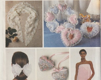 McCall's Crafts 3427 Vintage 1980's Lace Delights Heart Pillow Sachets Hair Bows Bath Wrap Scarf Sewing Pattern UNCUT FF