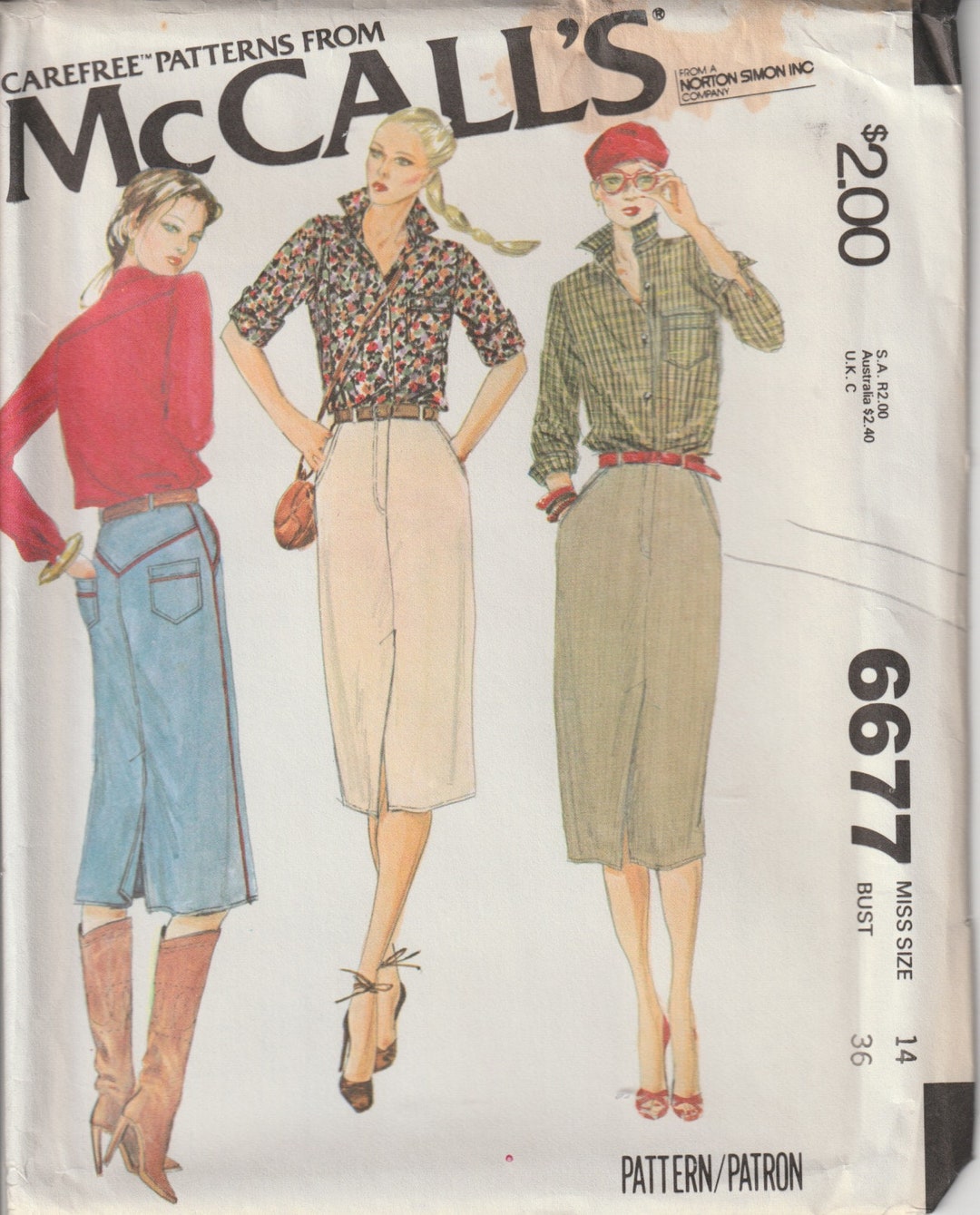 70's Mccall's 6677 Misses Straight Skirt and Shirt - Etsy