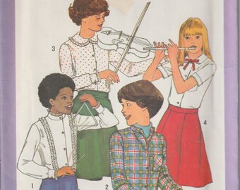 1970's Simplicity 8220 Girls Set of Blouses, Front Button, Set In Sleeves, Collar Variations Tuck Detail Vtg Pattern Size 14 Breast 32 UNCUT