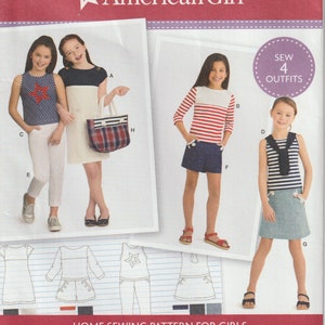 Amerikansk flickbyxor, kort kjol, tygväska och stickad klänning och toppar, Simplicity 8398, sömnadsmönster, storlek 3 4 5 6 7 8, oklippt, FF