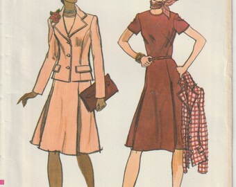 Vintage 70's Vogue 8995 Misses' A-Line Dress And Semi-Fitted Lined Jacket Sewing Pattern Size 12 B34 UNCUT