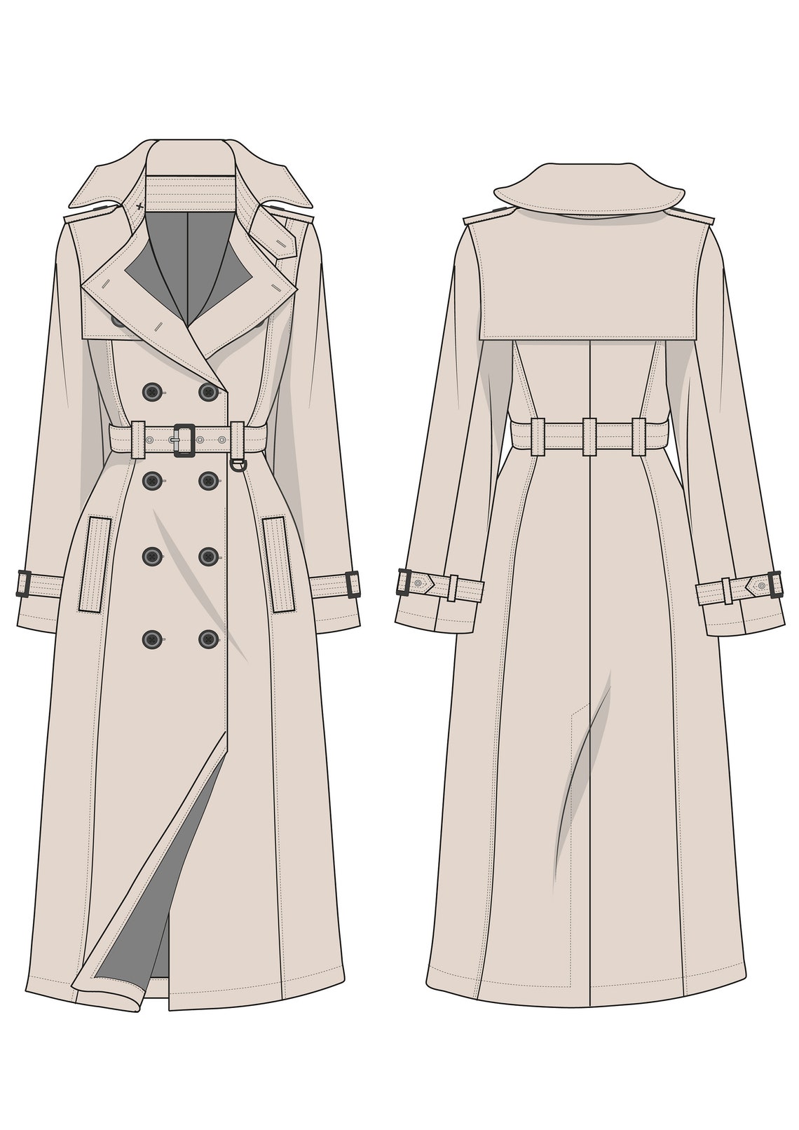 Flat Drawing / Technical Drawing Trench Coat Front&back - Etsy Ireland