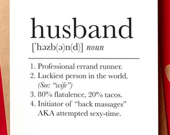 Funny Love Card for Husband | I Love You Card | Anniversary Card for Husband | Wedding Anniversary Gift | Card for Him | Husband Definition