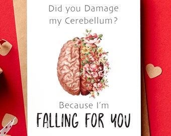 Funny Neurology Card for Nurses | Neuroscience Gift for Neuro Nurse | Neurology Nurse gift | Anatomical Brain Card | Falling for You