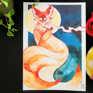 Moon Kitsune | watercolor print A5