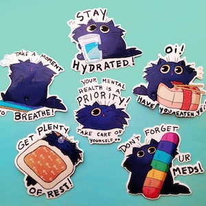 Mental health kitty stickerset - matte or glitter stickers