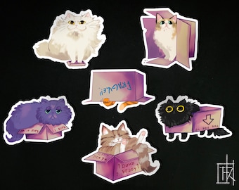 Cats in boxes sticker set - matte or glitter stickers