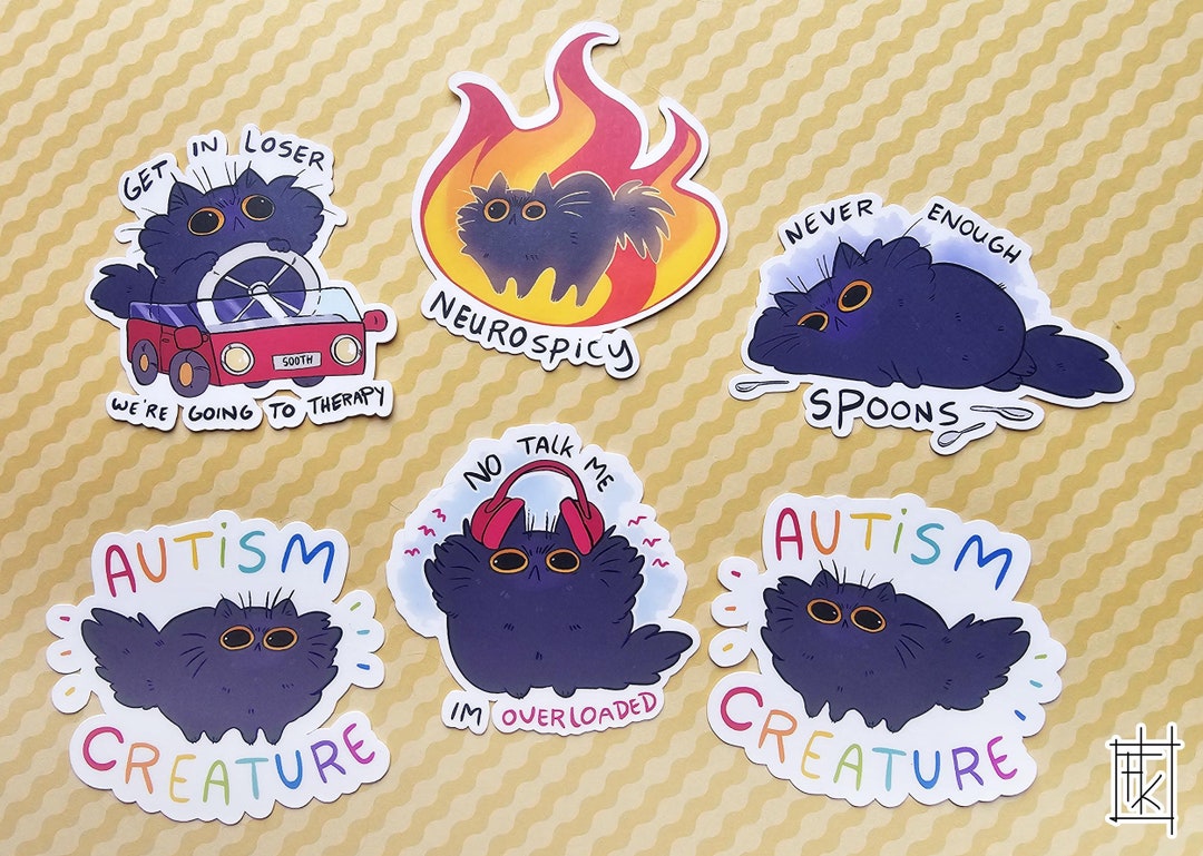 Autism Kitty Sticker Set - Matte or Glitter Stickers - Etsy