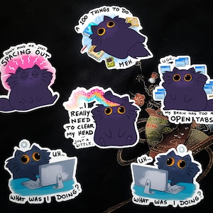 ADHD kitty sticker set - matte or glitter stickers