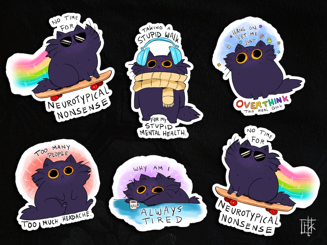 Neurodivergent kitty sticker set - matte or glitter stickers