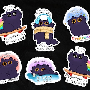 Neurodivergent kitty sticker set - matte or glitter stickers